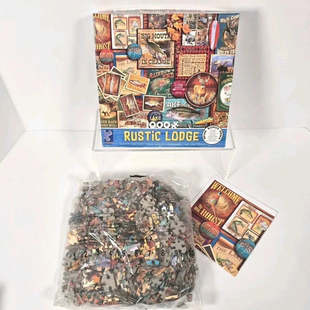 CEACO Rustic Lodge 1000 PC Puzzle Big Bear Lodging Fishing Camping Canoeing Hunt
